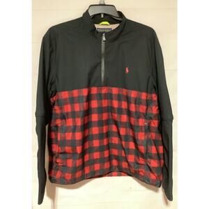 Men’s Sz XL Ralph Lauren POLO black red check convertible packable golf jacket